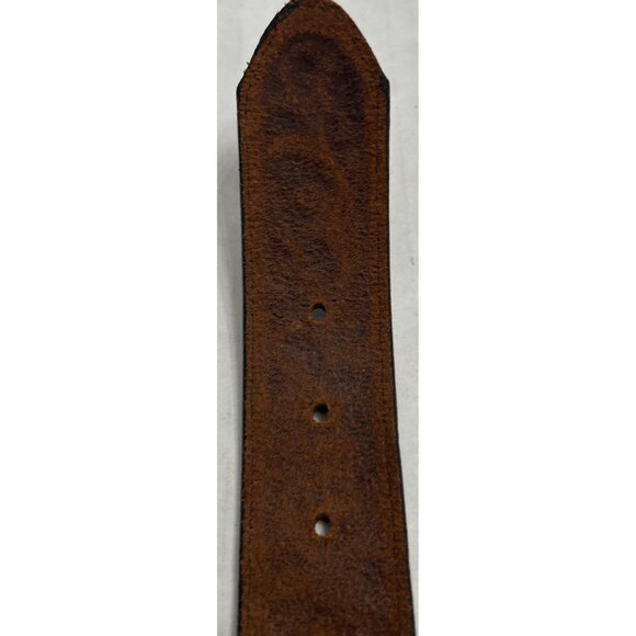 L. L. Bean Brown Leaf Embossed Leather Belt Solid Brass Buckle Sz 30 main image 9